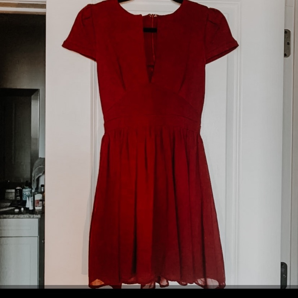 Wine  Red Holiday Party Dress Fit and Flare (TOBI)